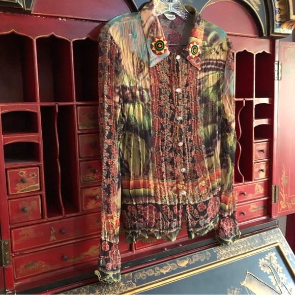 Love Amour Blouse Shirt Embroidered Multicolor Long Sleeve Button Up Size XLarge - Picture 4 of 15